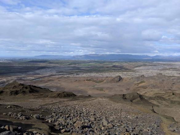 The view towards Reykjavik at the top of Helgafell hill.