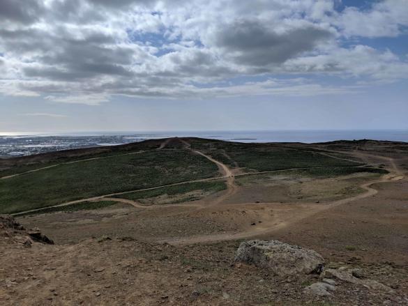 The view towards Reykjavik from Úlfarsfell hill in Iceland.