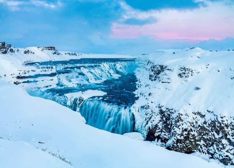 Gullfoss waterfall in Iceland in winte