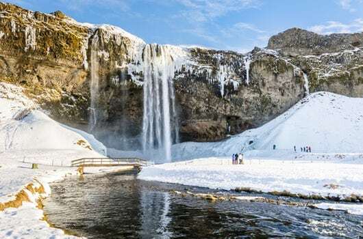 Seljalandsfoss waterfall in winter.