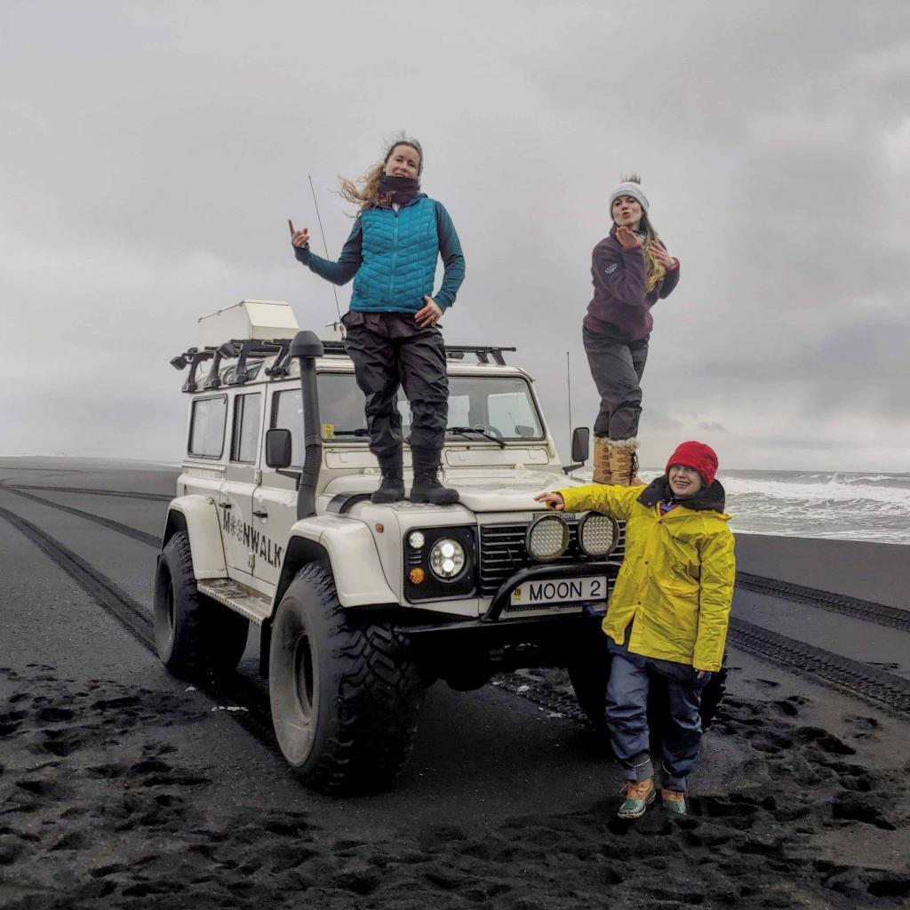 Moonwalker Land Rover on Reynisfjara beach on a super jeep south coast tour.