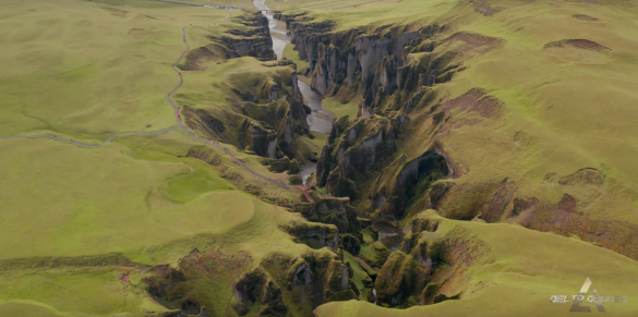 Fjaðrárgljúfur canyon in aa drone video from Iceland .