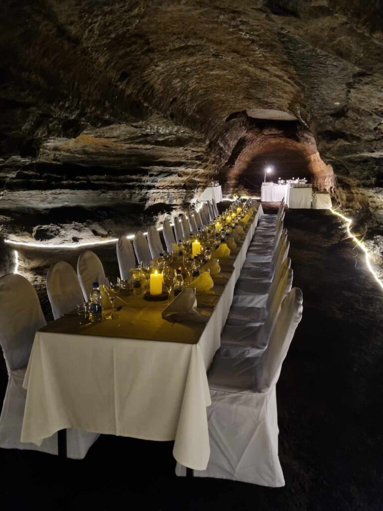 A party table at the caves of Hella.