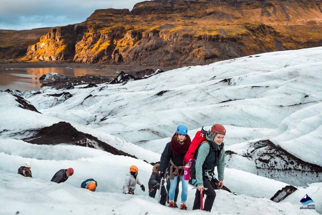 Hiking on a glacier in Iceland.