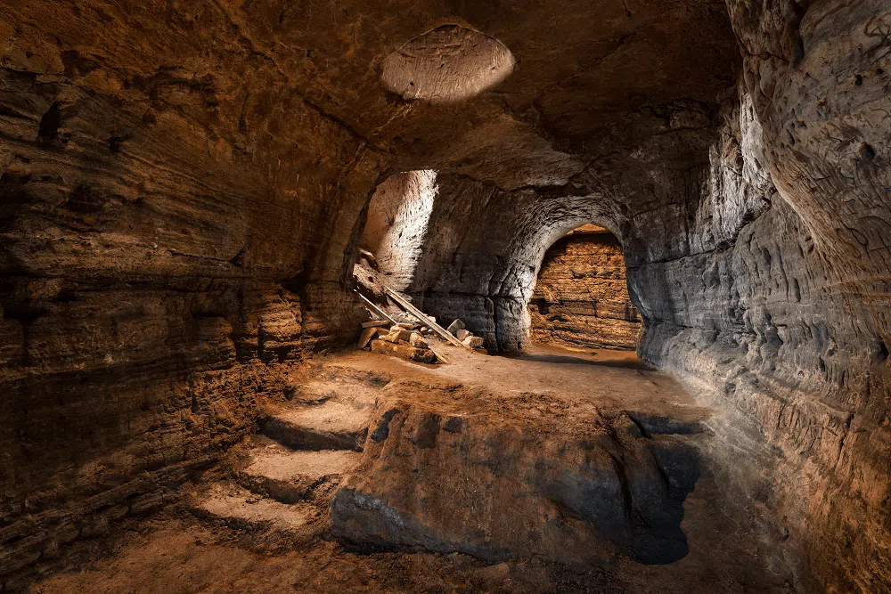 Interior of a man made cave in Iceland.