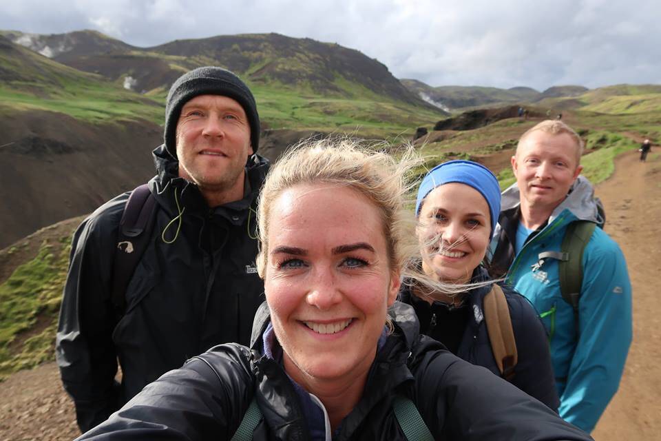 Erla Thordis hiking with her friends.