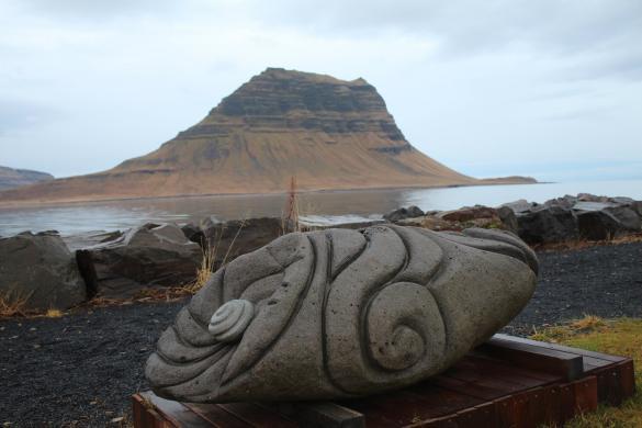 A work of art by the folk artist in Grundarfjörður, Liston. Mt. Kirkjufell in the background.