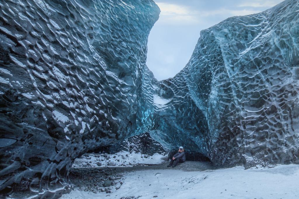 Outside an ice cave in Vatnajökull glacier, Iceland