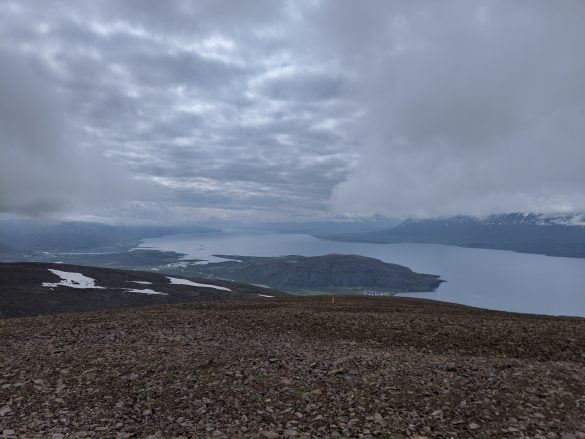 When hiking Mt. Kaldbakur, this is the view to the south over Eyjafjörður fjord in Iceland.