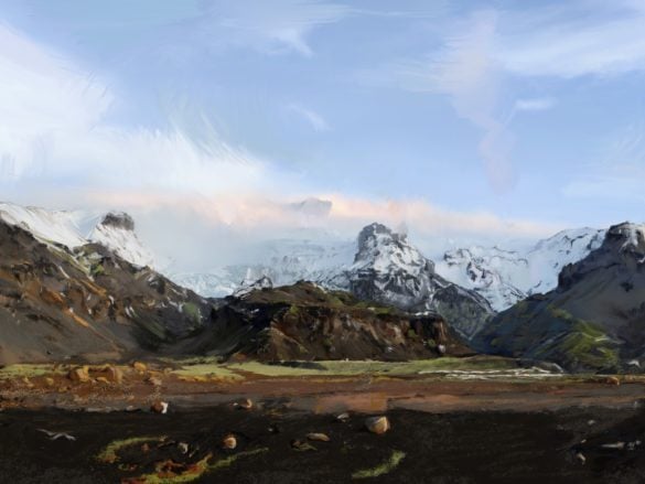 This scene from Skaftafell is one of the beautiful paintings from Iceland by Blake Greene.