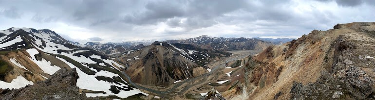 Panorama view of the Torfajökull area in Iceland.