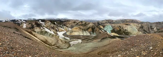 Panorama from Grænihryggur and the Fjallabak Nature Reserve area in the Icelandic highlands.