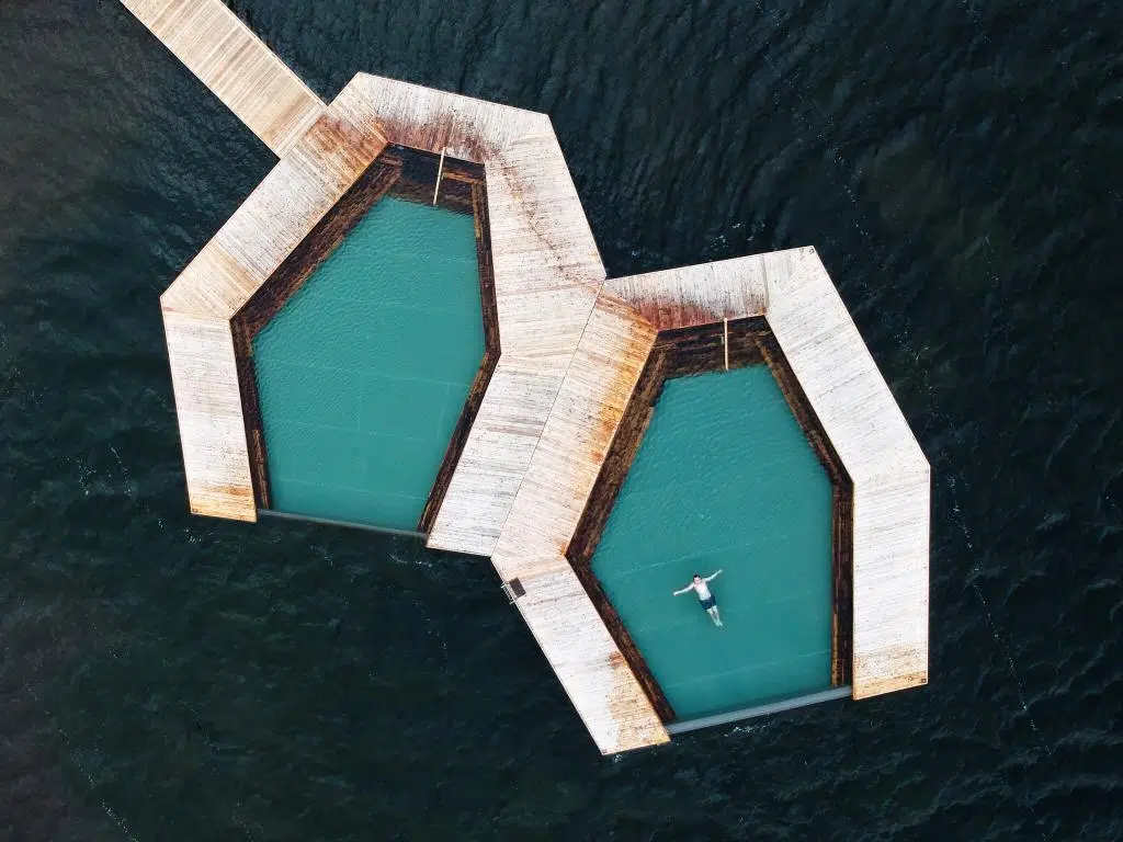 Vök baths in Iceland seen from the air