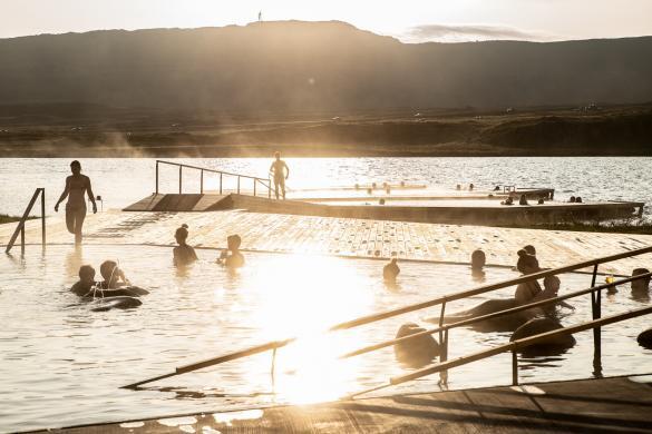 Cozy time in the sun at Vök baths.