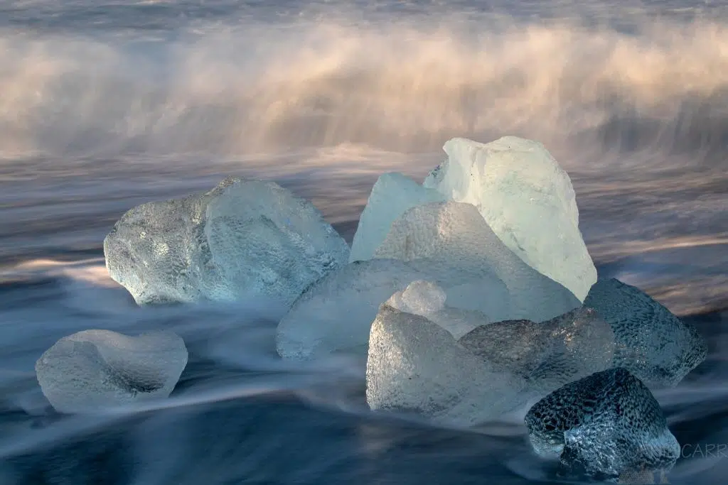 Icebergs on Jokulsarlon beach in Iceland.