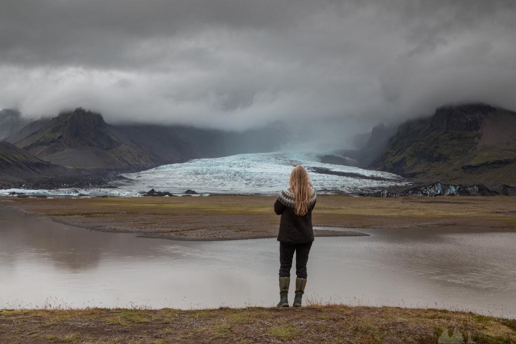 Photographer Sophie Carr at Kvíárjökull glacier.