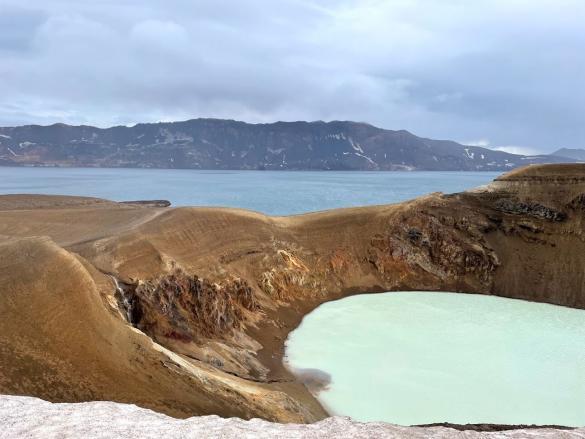 Askja is the caldera of sorrow which caused a lot of hardship in the 19th century. This image shows Víti and Lake Askja.