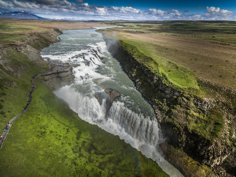 The Icelandic waterfall Gullfoss seen from above.