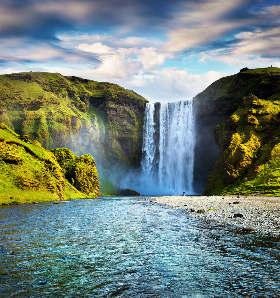 Skógafoss waterfall in Iceland is spectacular.