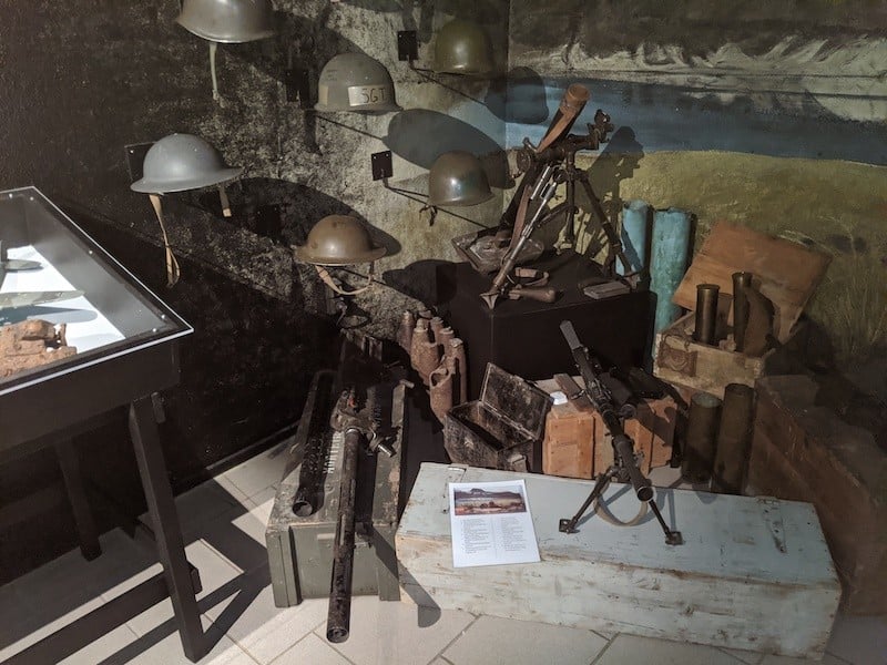 Guns and helmets in the wartime museum in Seyðisfjörður in Iceland.