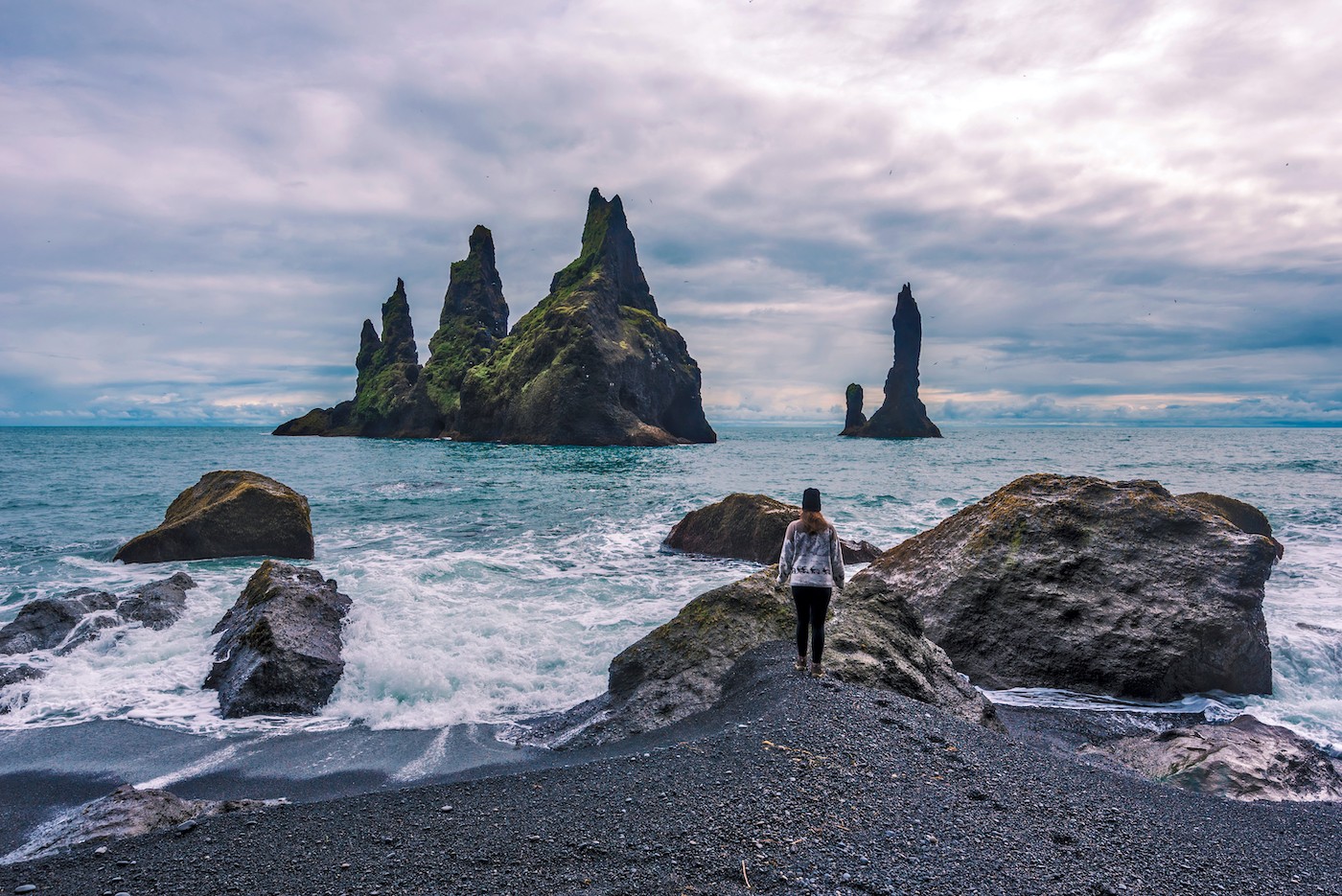 Reynisfjara black sand beach in Iceland.