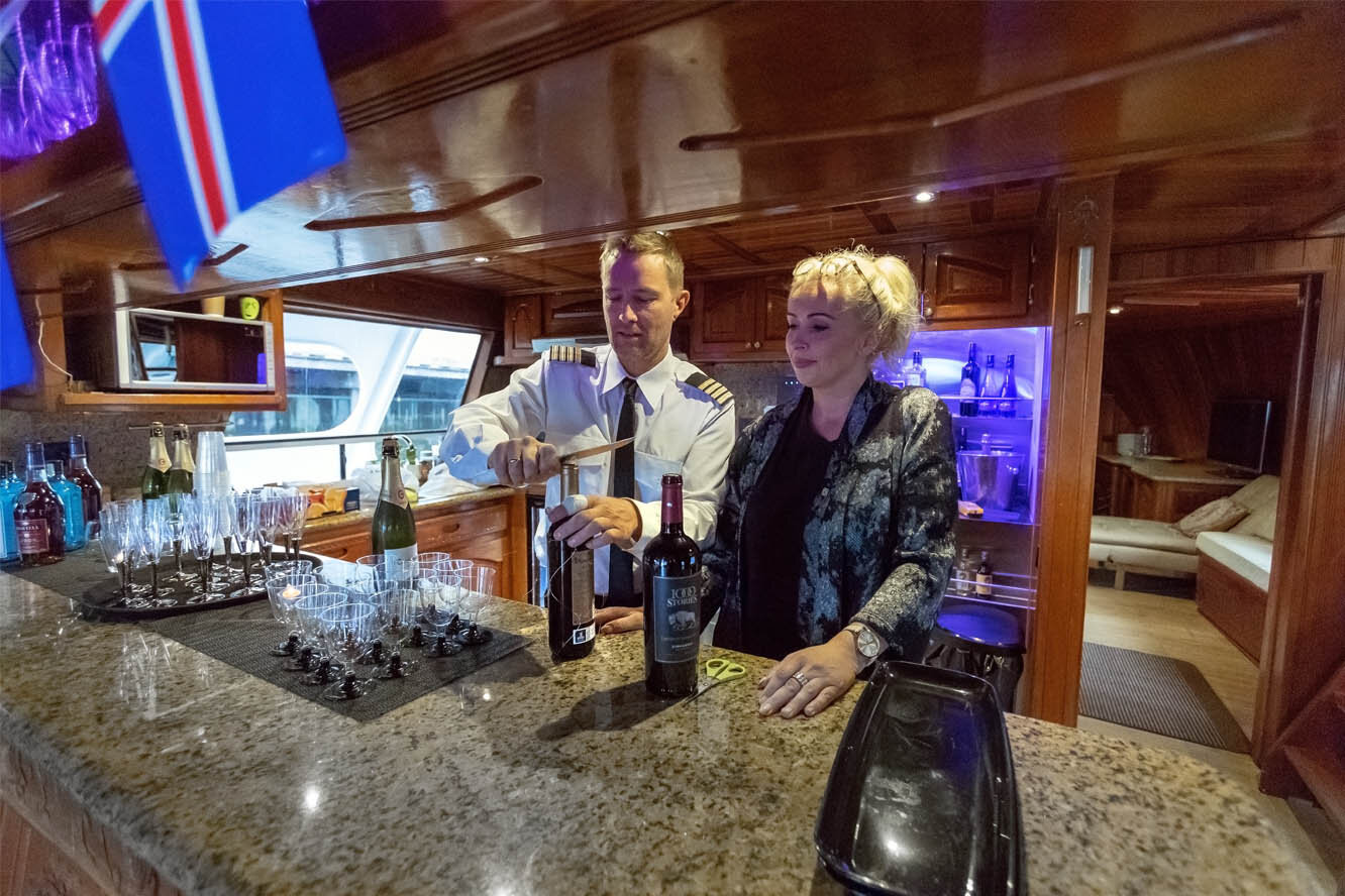 The bar of the Icelandic whale watching yacht Amelia Rose