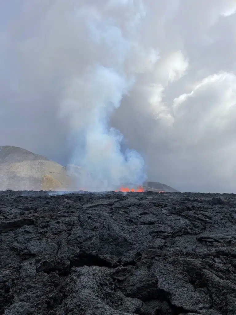 Lava and volcanic eruption in Iceland. This image accompanies an article on how to safely visit the Icelandic volcano