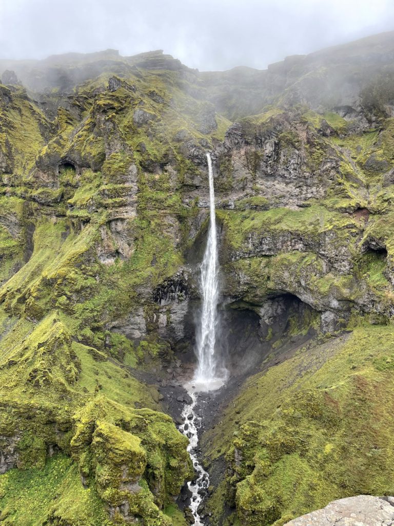 Hangandi foss waterfall in Múlagljúfur canyon.