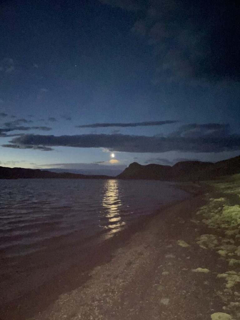 Crescent moon over Lake Langisjór