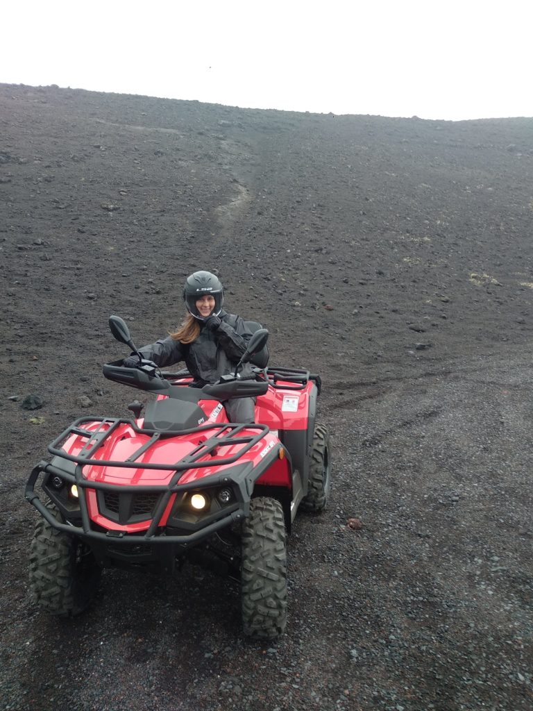 Having fun on an ATV in the Westman Islands.