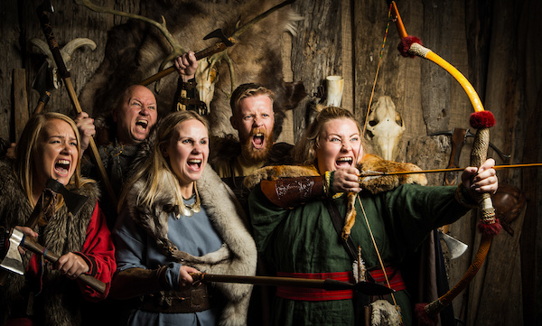 The staff at Your Friend in Reykjavik wearing Viking outfits.
