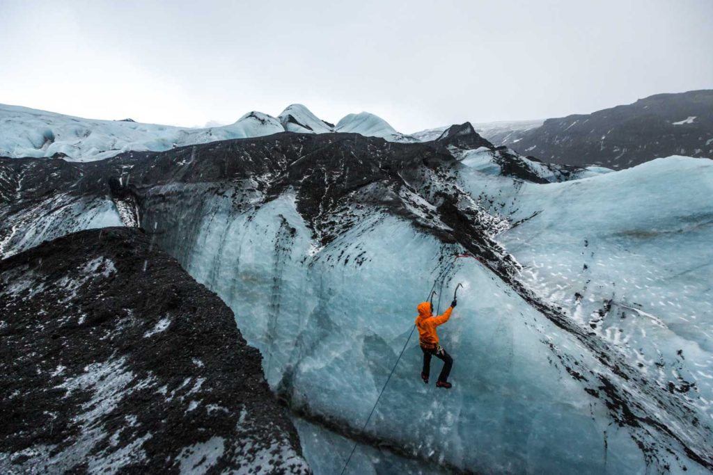 Ice climbing on Sólheimajökull glacier in Iceland