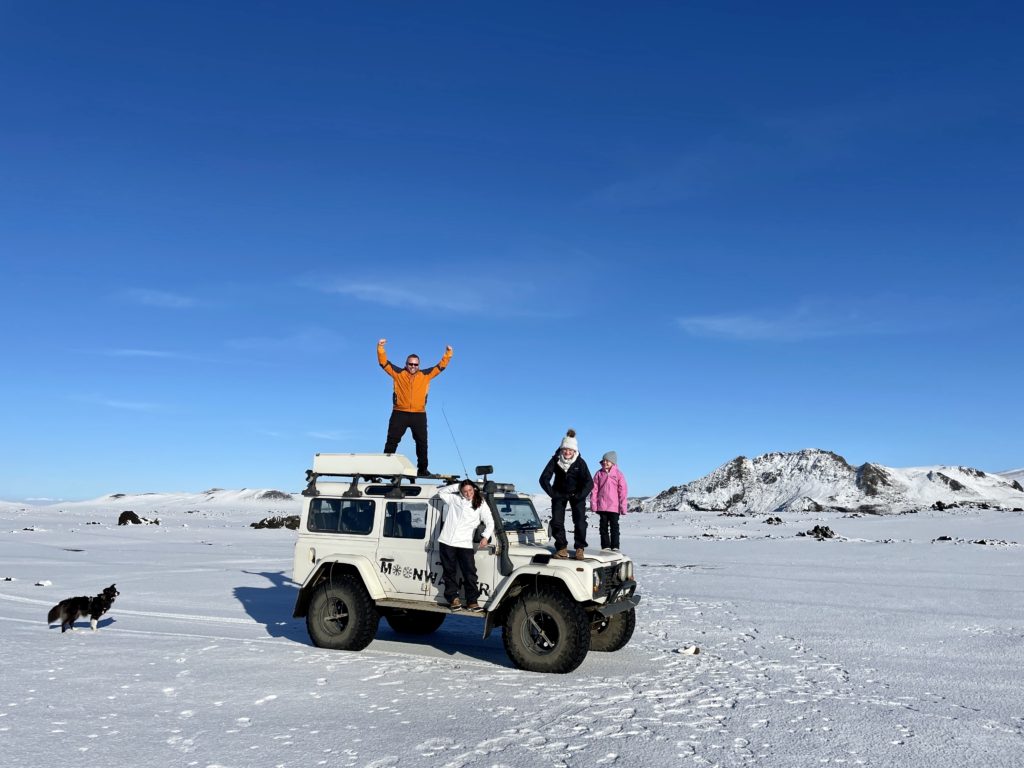 Bessi is in his element on a glacier with his Land Rover and great friends.