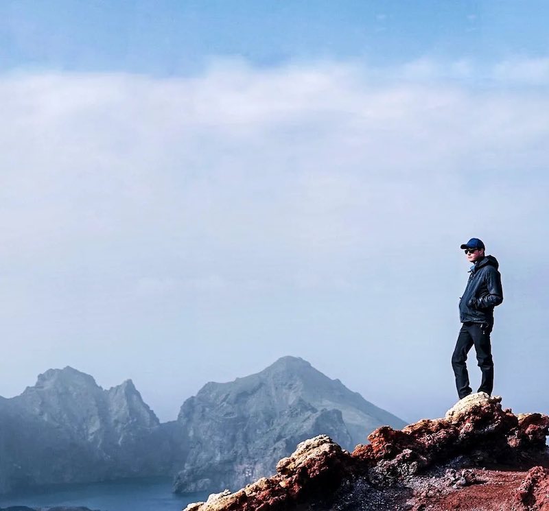 Enjoying the view from the volcano in the Westman Islands. Photo by Lucas Peters
