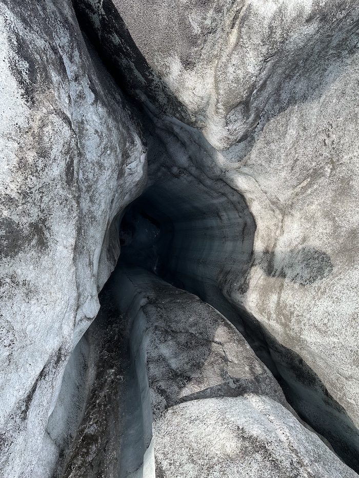 A deep crevasse in Sólheimajökull glacier in Iceland.