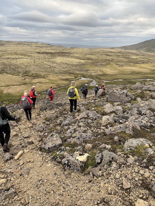 A rocky slope on the Leggjabrjótur hiking trail