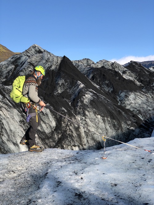 Einar Samuelsson, the CEO of Glaciers and Waterfalls tour company on Sólheimajökull glacier in Iceland.