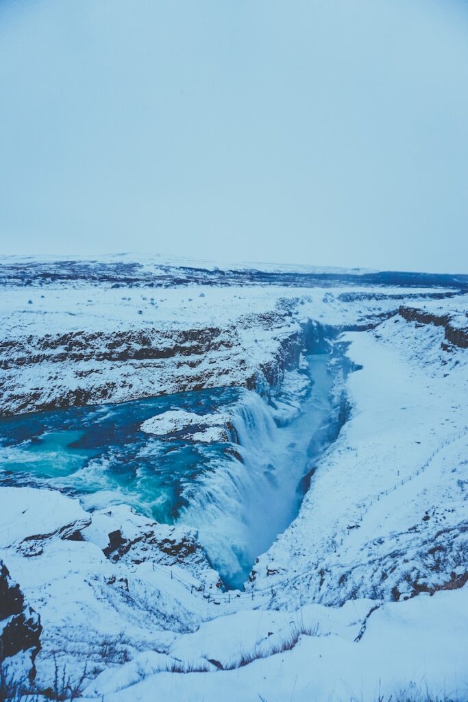 Gullfoss waterfall on the Golden Circle in winter. Photo by Joe Broadbent on Unsplash