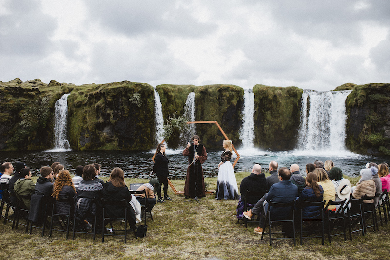 Two brides getting married in a pagan ceremony in Iceland