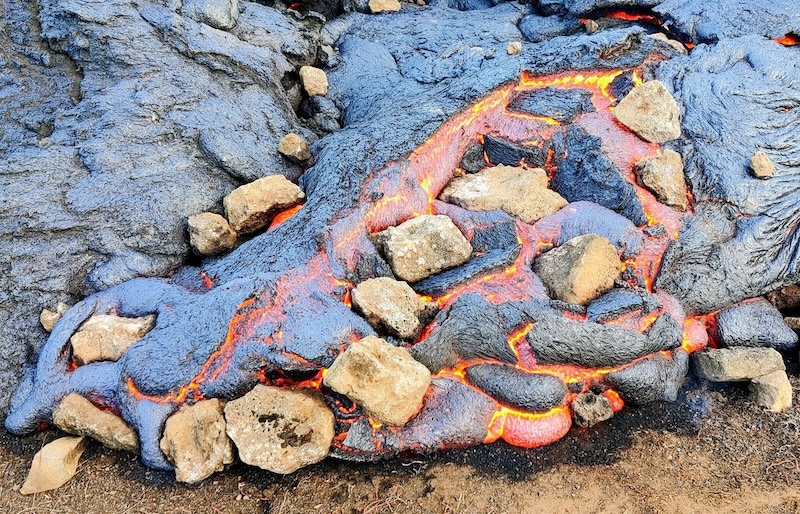 Lava mixed in with rocks.