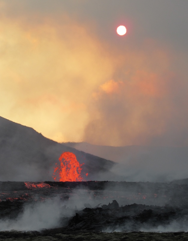 The sun is obscured by an eruption in Iceland.