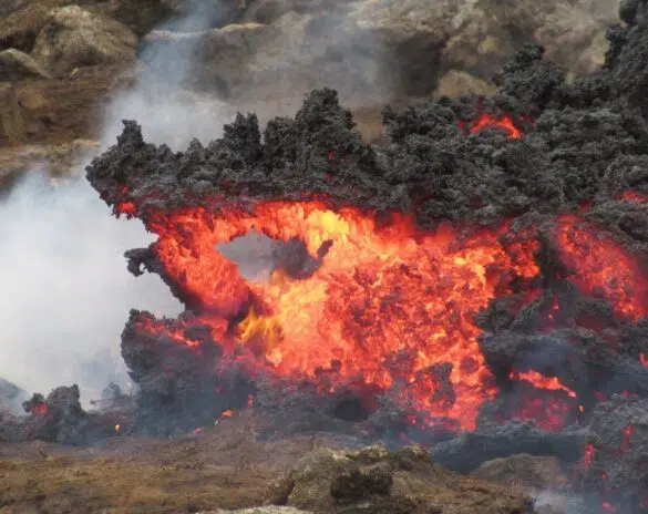 Molten lava in the shape of a dragon. This is from an eruption in Iceland.