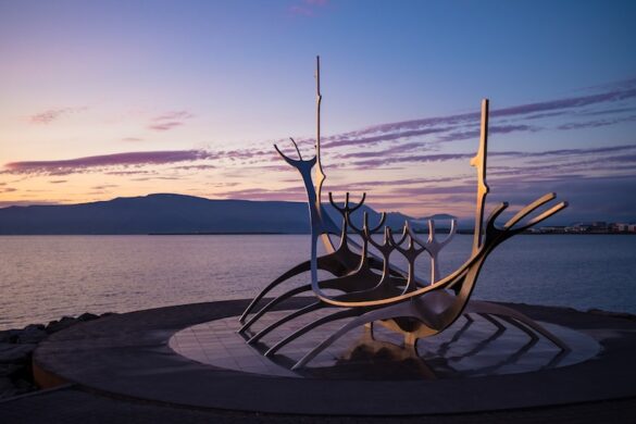 Sólfarið sculpture by the harbor in Reykjavik.