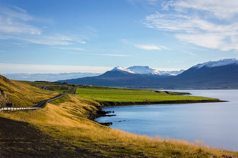 The mountain range above the town of Akureyri in the north of Iceland.
