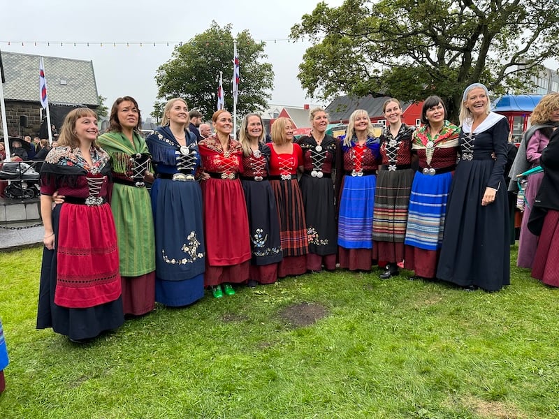 Faroese ladies wearing traditional clothing at the annual Olafsvaka festival in Torshavn.