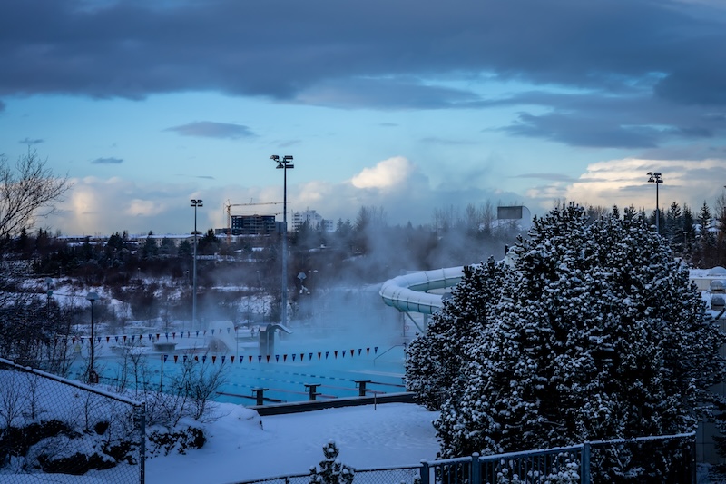 A swimming pool in Reykjavik in winter.