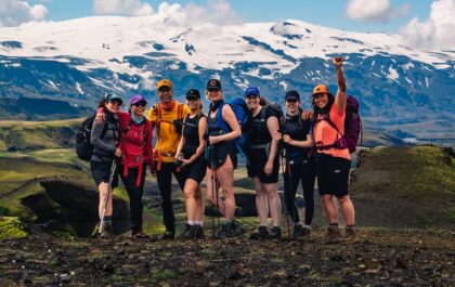 Guests of Midgard enjoy the wonders of the Icelandic highlands on the Fimmvorduhals trail. Photo credit: Kyana Sue