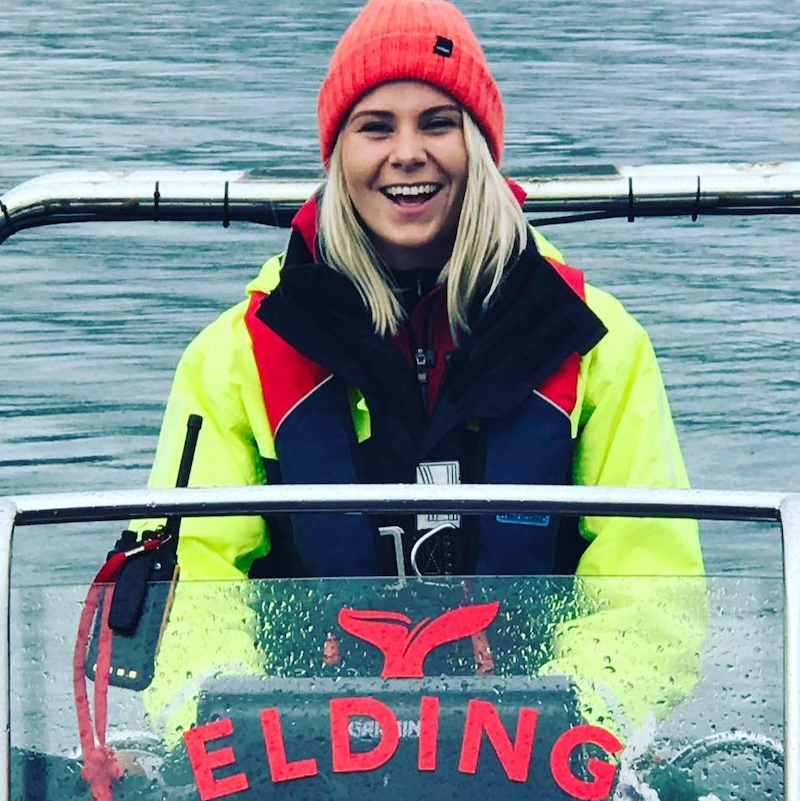 Sara, the captain of a whale-watching boat at Whale-Watching Akureyri.