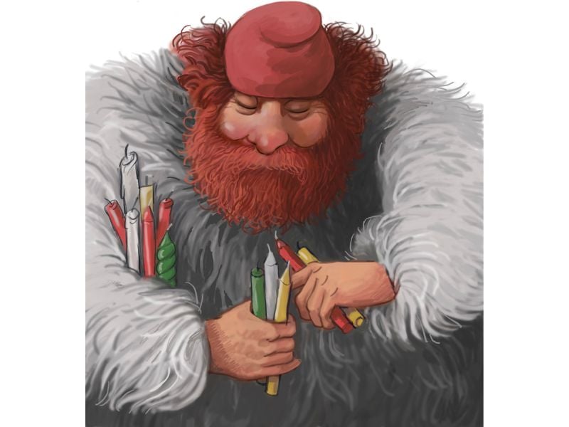Kertasníkir Candle Beggar Icelandic Yule lad stealing children's candles on Christmas Eve, thirteenth Iceland troll, traditional folklore art by Ólafur Pétursson.