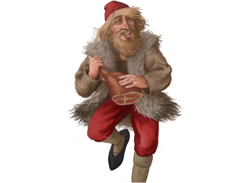 Ketkrókur Meat Hook Icelandic Yule lad stealing smoked lamb Christmas meat, twelfth Iceland troll with hook pole, art by Ólafur Pétursson.